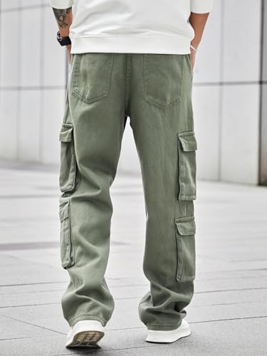 Image of Men's 8 Pocket Cargo Pants | Premium Cotton Twill Baggy Fit Trousers | Stretchable Casual Streetwear Cargos | Mid Rise