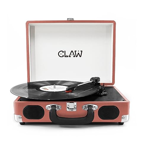 Image of CLAW Stag Portable Vinyl Record Player Turntable with Built-in Stereo Speakers (Pink)