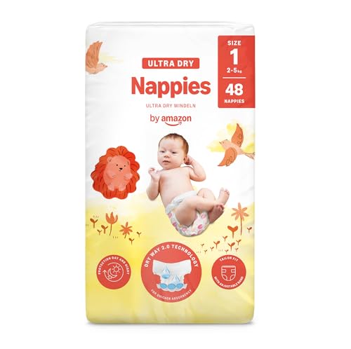 By Amazon - 48 Ultra Dry Nappies - Size 1 (2-5 kg) (Previously a Mama Bear Brand Same Product)