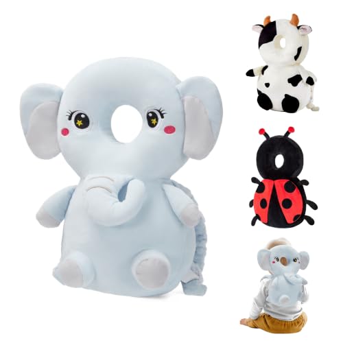 Image of Baby Head Back Protector Backpack Toddler Safety Protector Cushion Pad Soft, Adjustable and Lightweight Design for Safe Walking and Crawling Toddlers Girls and Boys(Light Blue Elephant)