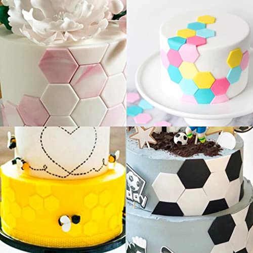 Hexagon Cookie Cutters,Cake Mold Soccer Ball Football Cookie Cutters,Square Fondant Cutters,Puzzle Fondant Cutters,Geometric Biscuit Cutters Fondant Impression Mat Cake Border Decorating Tool