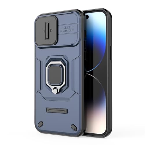 Image of CamShield Pro Case with Slide Camera Protection and 360 Protection Ring Stand Bumper Back Case Cover for iPhone 15 Pro (Blue)