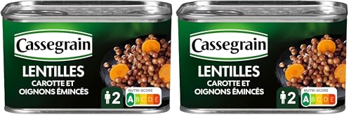 CASSEGRAIN Lentilles Préparées Lentilles & Carottes Tendres et Fondantes Nutri Score A Emballage 100% Recyclable Boîte de Conserve 400 g Lot de 2