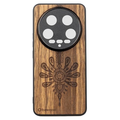 Coque en bois gravure mandala en pin cembro véritable fait main pour smartphone sans fil