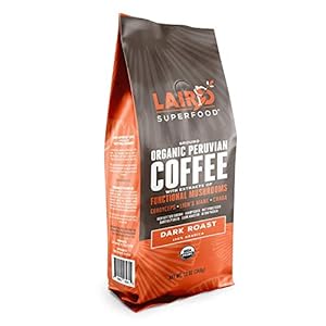 Laird Superfood Peruvian Dark Roast Coffee with Functional Mushrooms, Certified Organic Peruvian Ground Coffee Beans…