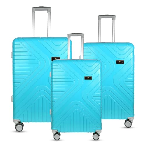 Image of Hard Shell Suitcase Set of 2 with Integrated Number Lock and 360 Degree Spinner Wheels, Teal, Polypropylene, Small 54cm Medium 64cm