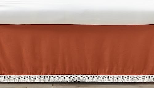 Image of Sweet Jojo Designs Orange Boho Bohemian Girl Boy Baby Crib Skirt Bed Dust Ruffle Bedskirt Nursery Tailored Straight Flat - Burnt Rust Ivory Farmhouse Shabby Chic Modern Designer Tassel Fringe Cotton