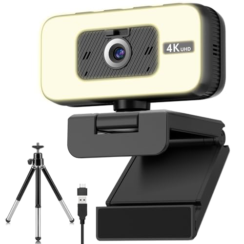 Danyesth 4K Webcam for Loptop, Web Camera with Light, AI PDAF AutoFocus, Zoom, Noise Canceling Microphone for PC Mac Streaming