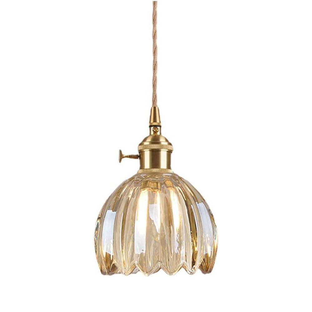 FEITENGDA Modern Nordic Tulips Glass Pendant Light Brass Socket Flower Shaped Pendant Light with Rotary Switch Adjustable Cord Chandelier for Kitchen Island Bedroom(Brown)