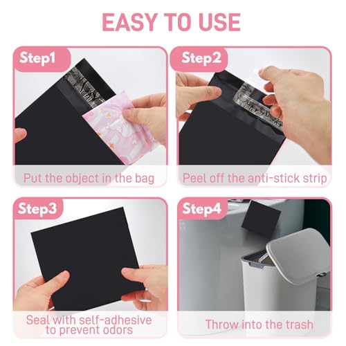 Image of Sanitary Napkin Disposal Bags FARVIGOR, 100Pcs Women Feminine Hygiene Disposal Bags for Tampons and Pads, Personal Disposal Bag Self-Sealing, Privacy Protection, 9.8x5.9 inch(Black)