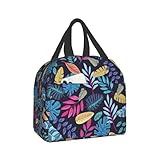 Imiss Blue Tropical Leaves Insulated Lunch Bag for Woman Man Adults， Hawaii Hawaiian Plants Reusable Cooler Lightweight Lunch Cooler Bag with Front Pocket for Picnic Work Office