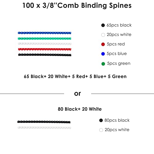 Flkqc Binding Machine | 21 Holes Punch Binding Comb Machine, 450 Sheets, Paper Punch Binder With Starter Kit 100 Pcs 3/8'' Pvc Comb Bindings For Letter Size, A4, A5 Or Smaller Sizes Office Documents #TOP2