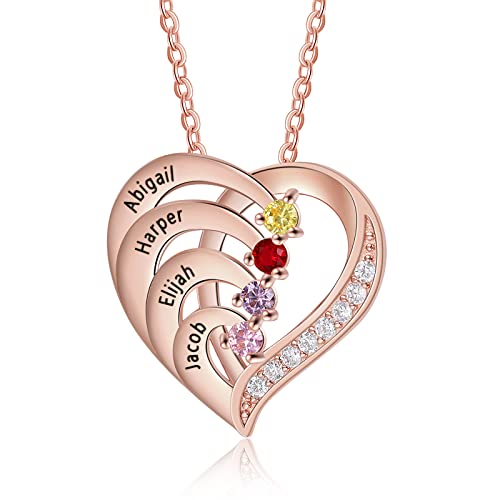 Jeweidea Collier Personnalisé Prénom Argent Sterling 925 pour Femme Collier Cœur avec Pendentif Gravé et Pierre de Naissance Cadeau pour Maman, Mamie,...