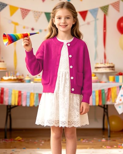 Image of Girls Cardigan Chunky Knit Uniform Sweater with Pockets 5-14Y