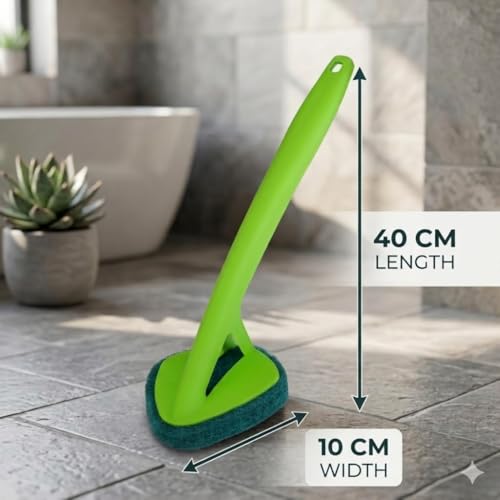 Image of CLEANFIELD Long Handle Tile Scrubber Brush with Sponge - Durable Wall Multipurpose Long Handle for Sink, Tiles & Utensils Bathroom Tile Cleaning Brush with Scrubber (2)