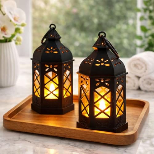 Image of SATYAM KRAFT 6 Pcs Flameless & Smokeless Acrylic Antique LED Hurricane Lantern Lamp Wall Hanging Led Candle Light for Home Decor, Drawing Room, Living Room, Table Decor (12.5 cm)