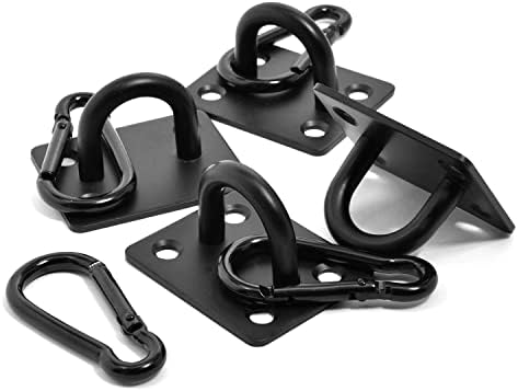 Joosexin 4 Set M6 Oblong Pad Eye Plate and Carabiner Clips U-shaped Stainless Steel Staple Hook Loop Suspension Ceiling Hook Loop with Screws and Plastic Plugs Eye Plate Black Marine Hardware