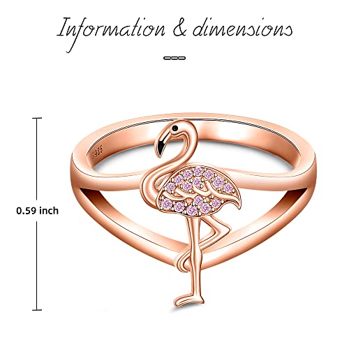 Flamingo Ring for Women Sterling Silver 925 Cute Animal Rose Gold Pink Bird Flamingo Wedding Engagement Finger Rings Summer Jewelry Christmas Gifts 5