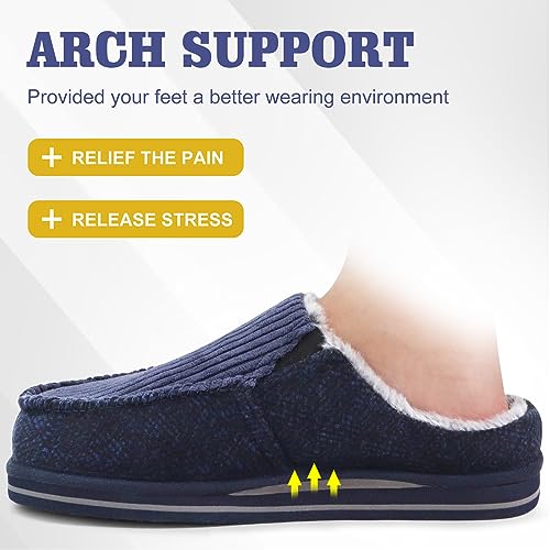 Image of ONCAI Mens Clog Slippers with Arch Support Stripe Faux Fur Cotton-Blend High-Density Memory Foam Warm House Slippers Slip-on Indoor Outdoor Rubber Sole Size 7-16
