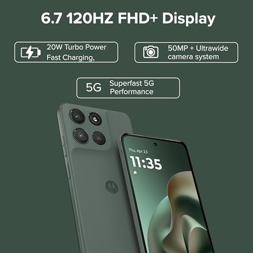 Image of Motorola G67 Power 5G (Pantone Cilantro, 8GB RAM, 128GB Storage) | 6.7 inch FHD+ 120Hz LCD Display | Snapdragon 7s Gen2 Processor | 50MP + 8MP UW Camera | 7000mAh Battery with 30W Charger | IP64