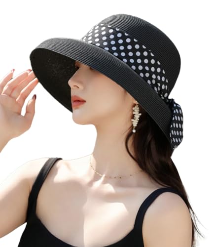 Women's Beach Fishing Cap Cloche Bowler Bucket Hat Floppy Rolled Brim Derby Church Sun Hat for Travel Outdoor Activities