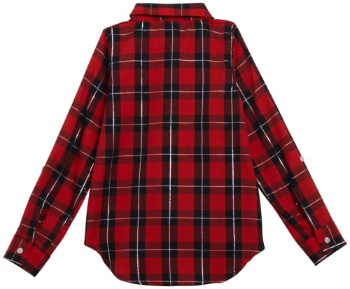 Real Love Girls' Shirt - Long-Sleeve Button Down Collared Woven Plaid Shirt With Scrunchie (Size: 4-16), Size 4, Red/Black Plaid #TOP2