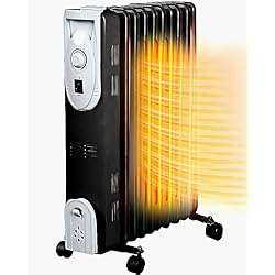 Los Elementos De Protección Radiador de Aceite 2000W,Calefactor Bajo Consumo,Termostato Regulable,11 Elementos,Protección Sobrecalentamiento,Radiadores de Aceite Bajo Consumo Electrico (2000W Negro, 1 Pieza)