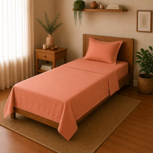 Image of Linen Home Cotton Percale Flat Bedsheet Set Single Size Tera Clay