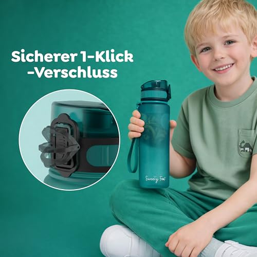 Sweety Fox Trinkflasche Kinder Kohlensäure Geeignet 500ml, Grün - Trinkflasche Sport 100% Auslaufsicher & Wasserflasche Spülmaschinenfest 4