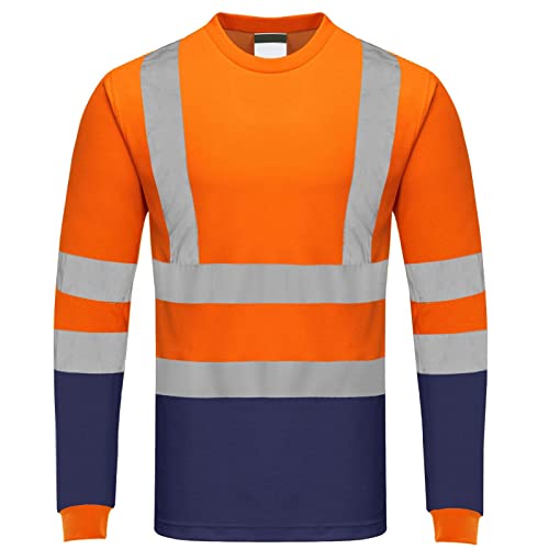 GA COMMUNICATIONS T-shirt haute visibilité haute visibilité avec bande réfléchissante pour travailleurs de sécurité [orange marine, XL], Col rond orange marine, XL Cover