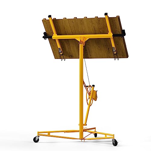 Drywall Lift Panel 16' Lift Drywall Panel Hoist Jack Lifter Jack Rolling Caster Wheel Sheetrock Drywall Lift Construction Tools for Ceiling - Yellow