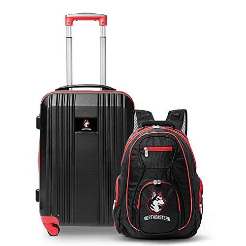 Denco Northeastern University Huskies 2-Piece Luggage Set, Includes 21-inch Two-Tone Hardcase Spinner and 19