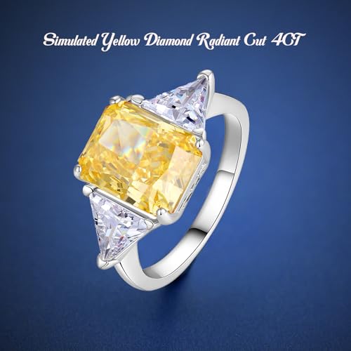 4 Carat Promise Ring Radiant Cut Lab Simulated Diamond Sterling Silver Three Stone CZ Engagement Ring for Her2