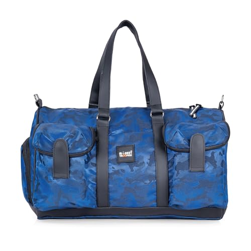 Image of Monkey Troopers Roam Duffle with Bike Skin, 30L Travel & Gym Bag with Wet Pocket, Shoe Compartment, Detachable Sling, Lightweight, Durable Duffel for Men & Women, Weekend & Sports Use (Blue)