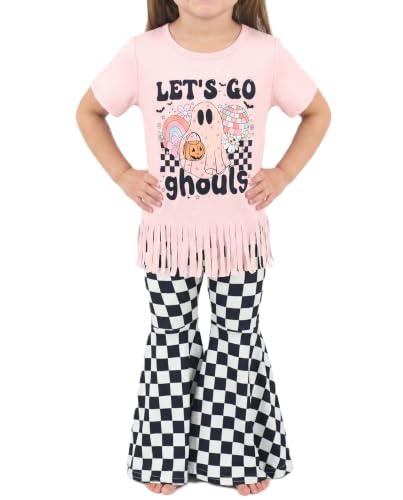 Image of Unique Baby 2 Piece Girls Bell Bottom Leggings Outfit with Short Sleeved Shirt Kid and Toddler Clothes Set