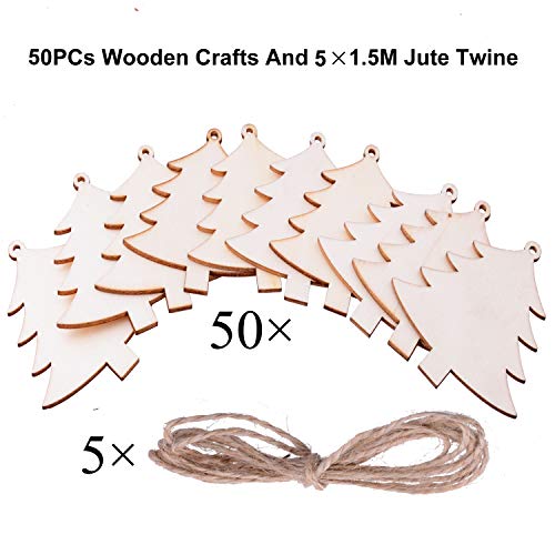 Pack Of 50 Wooden Crafts To Paint Christmas Tree Hanging Ornaments Unfinished Wood Cutouts Christmas Decoration Diy Crafts (Wooden Christmas Tree Cutouts) #TOP3