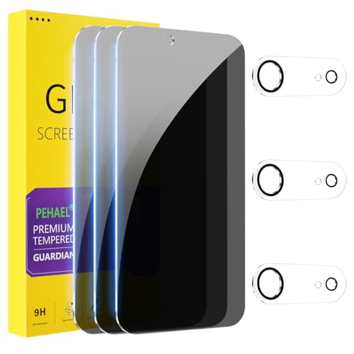 PEHAEL 3+3 Pack for iPhone Air/17 Air Privacy Screen Protector with Camera Lens Protector Full Coverage Anti-Spy Tempered Glass Film 9H Hardness Easy Installation Bubble Free [6.5 inch]