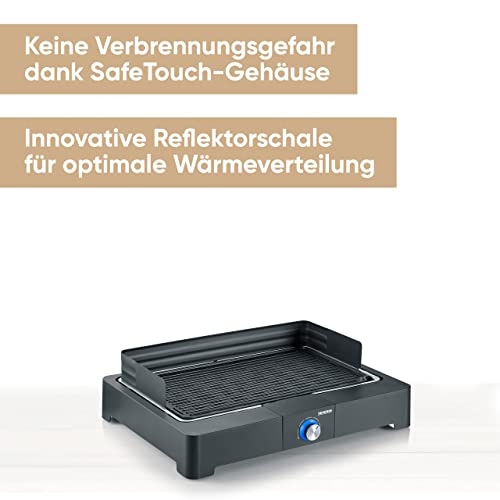 SEVERIN Tischgrill mit Aluminium-Grillplatte für drinnen und draußen, Elektrogrill mit schnellem Grill-Start, Balkon Grill ohne Verbrennungsgefahr, Schwarz, PG 8567 2