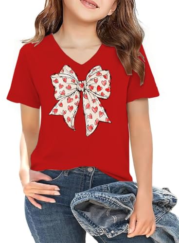 Image of LAZYCHILD Kids Valentine Shirt Girls Valentines Day Shirts Heart Graphic Long Sleeve Striped Tee Tops 5-14 Years