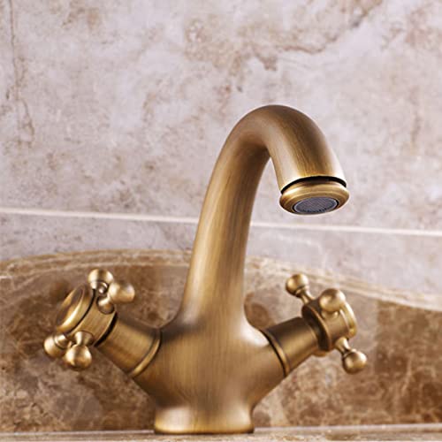 Robinet de lavabo en laiton salle de bain mitigeur rétro double commande - 7