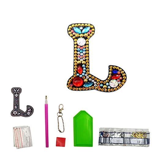MEDOYOH DIY Letters "L" Diamond Painting Key Chains, Double-Sided Retro DIY Diamond Painting Kits Keychain