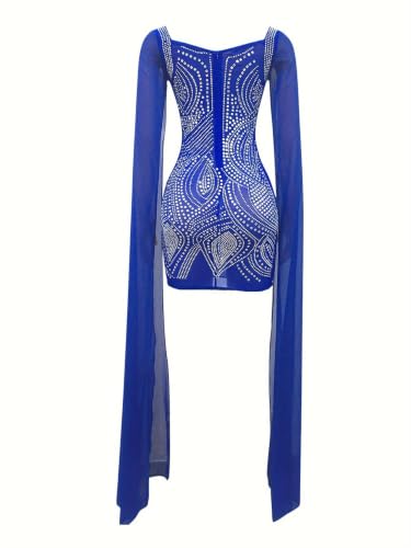 Image of PORRCEY Women's Sexy Elegant Rhinestone Mesh Party Club Night Mini Dress