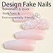 Jremg Pink Press On Nails - Long Square Coffin Fake Nails, Pink White Ombre, Full Cover Acrylic, Glossy Gradient False Nails with Design Rhinestone, Stick On Nails for Women Girls Manicure, 24Pcs