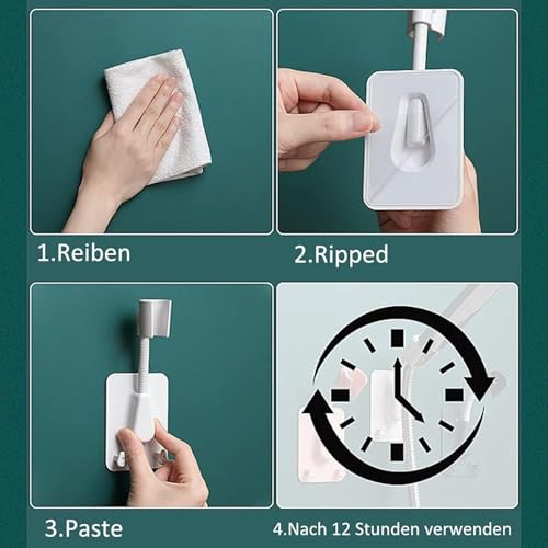 Duschkopf Halterungen, 360° Verstellbar, Duschkopfhalter Badezimmerzubehör Ohne Bohren, Drehbar Universal, Brausehalter Duschhalterung Wandhalterung, Weiß
