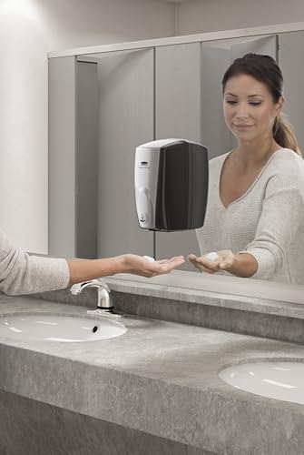 Image of Rubbermaid Commercial Products AutoFoam Hand Soap & Sanitizer Dispenser, Black /Chrome, Touchless, Wall Mount, Battery Operated, for Restrooms in Offices /Hotels /Entertainment /Schools