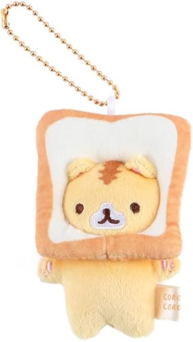 Llavero de tostada de gato, japonés, pan y gato tostado, muñeca de peluche, llavero colgante de animal de peluche, bolso de mochila, Amarillo