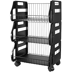 Estanterias Fruteria Madrid HOMGEN Carrito de Frutas y Verduras Estante de Almacenamiento de 3 Repisas Carrito Multiuso con Rueda Pizarras Extraíbles Almacenamiento y Organizador para Cocina, Oficina, Sala etc.