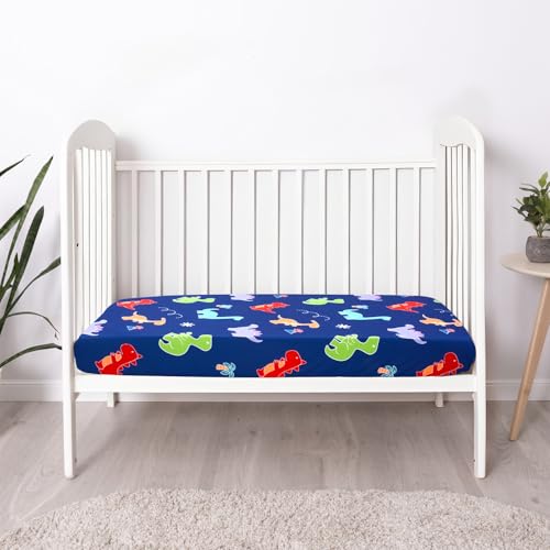 Image of UOMNY Crib Sheet, Dinosaur Crib Sheets Baby Sheet for Standard Crib and Toddler Mattresses Nursery Bedding Sheet Crib Mattress Sheets for Boys and Girls 1 Pack Toddler Sheet