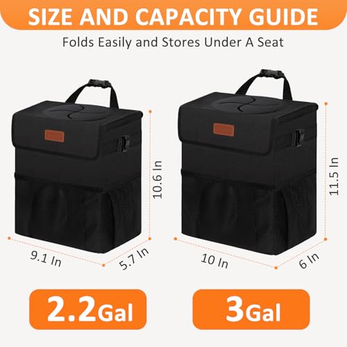 Vankor Car Trash Can Bin with Lid Hanging for Back Seat, Car Accessories for Women Men Leak Proof Automotive Garbage Cans Leakproof Vehicle Trash Can for Truck SUV Black