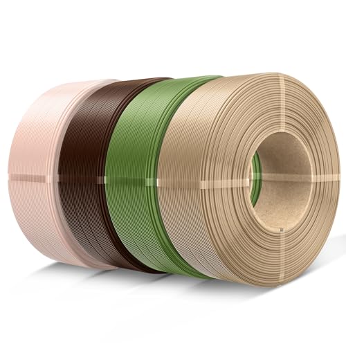 SUNLU Refill PETG Filament 1.75mm, PETG Refill 3D Printer Filament, Suitable for Bambu Lab Filament and SUNLU Reusable spools, 1kg per Spool, 4 Pack, 4 Colors, Beige+Coffee Brown+Olive Green+Oak
